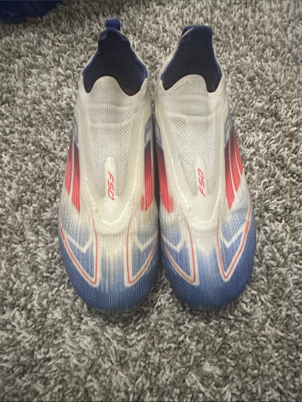 adidas Kids White, Blue & Red Slip-On soccer cleats